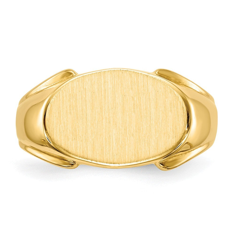 Solid Back Mens Large Horizontal Oval Signet Ring Custom Personalized with Free Engraving Available of Initials or Monogram in Solid 14K Yellow Gold