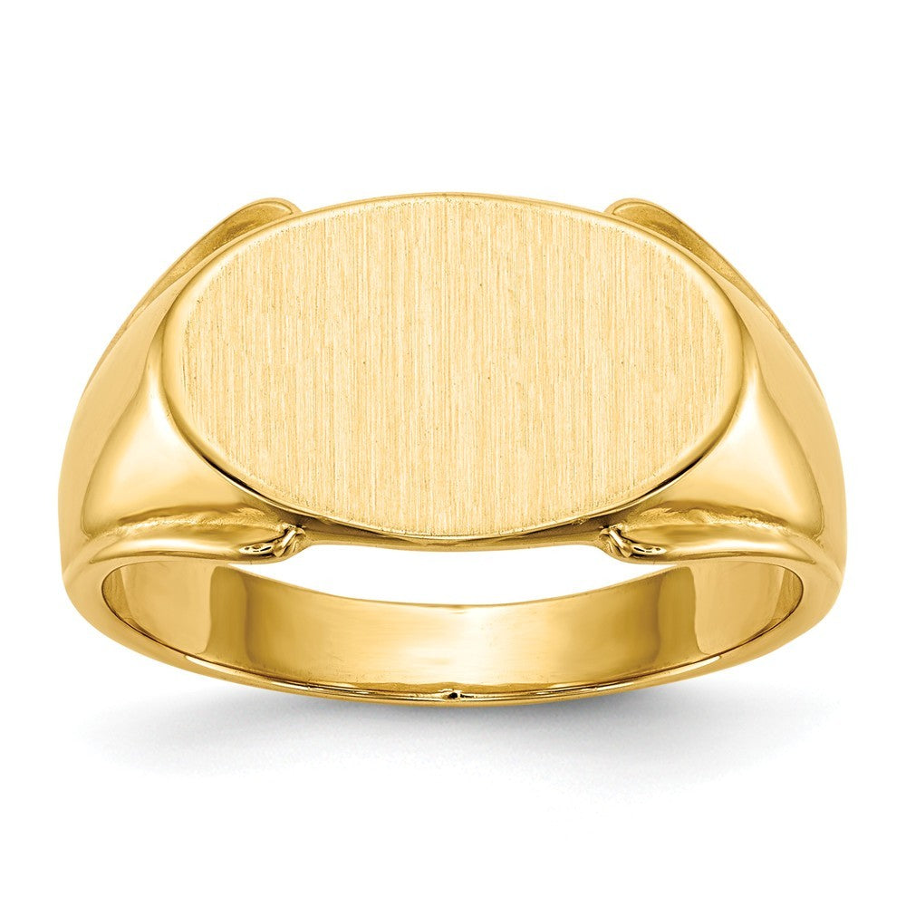 Solid Back Mens Large Horizontal Oval Signet Ring Custom Personalized with Free Engraving Available of Initials or Monogram in Solid 14K Yellow Gold