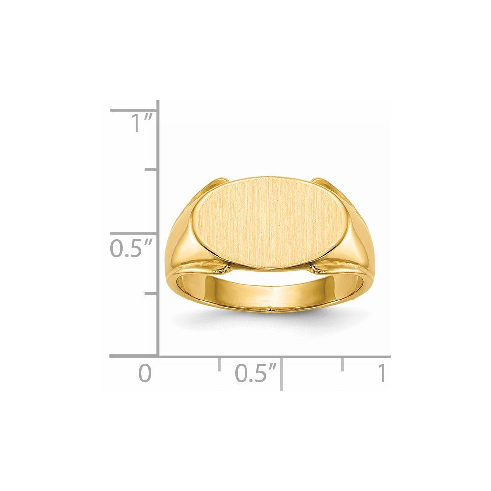 Solid Back Mens Large Horizontal Oval Signet Ring Custom Personalized with Free Engraving Available of Initials or Monogram in Solid 14K Yellow Gold