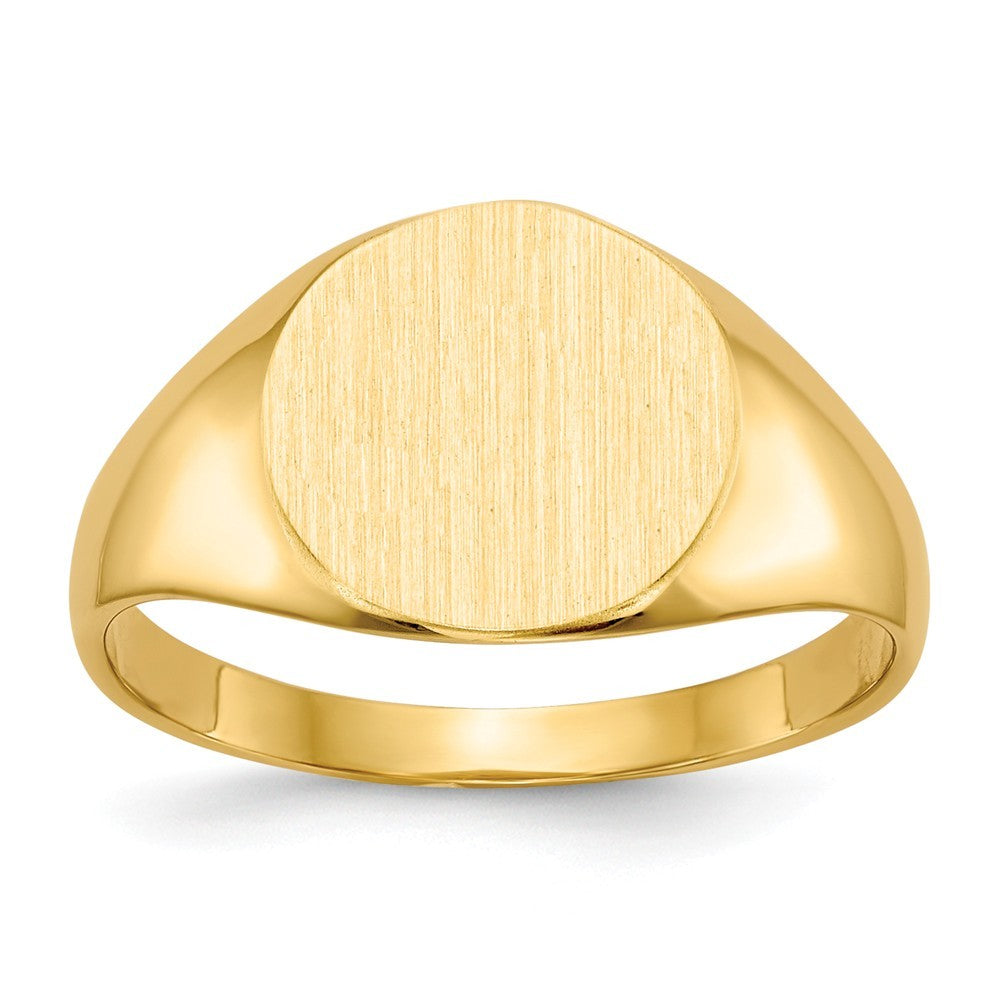 Solid Closed Back 9.8mm Round Signet Ring Custom Personalized with Free Engraving Available of Initials or Monogram in Solid 14K Yellow Gold