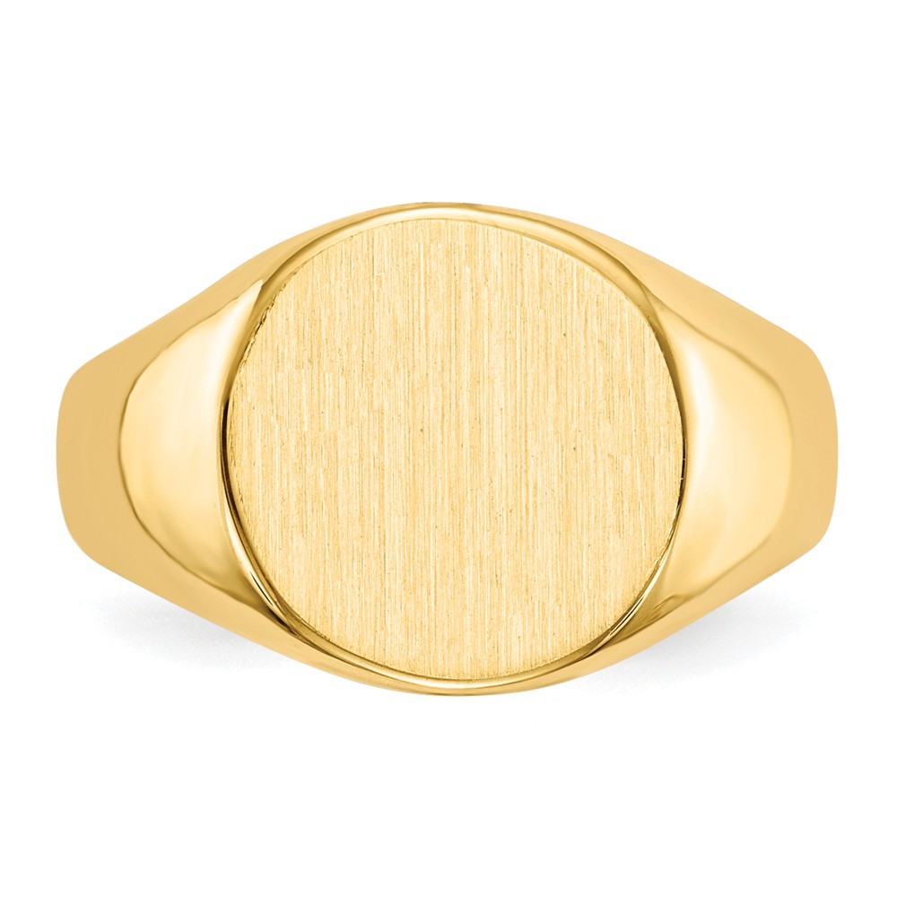 Solid Closed Back 11mm Round Signet Ring Custom Personalized with Free Engraving Available of Initials or Monogram in Solid 14K Yellow Gold