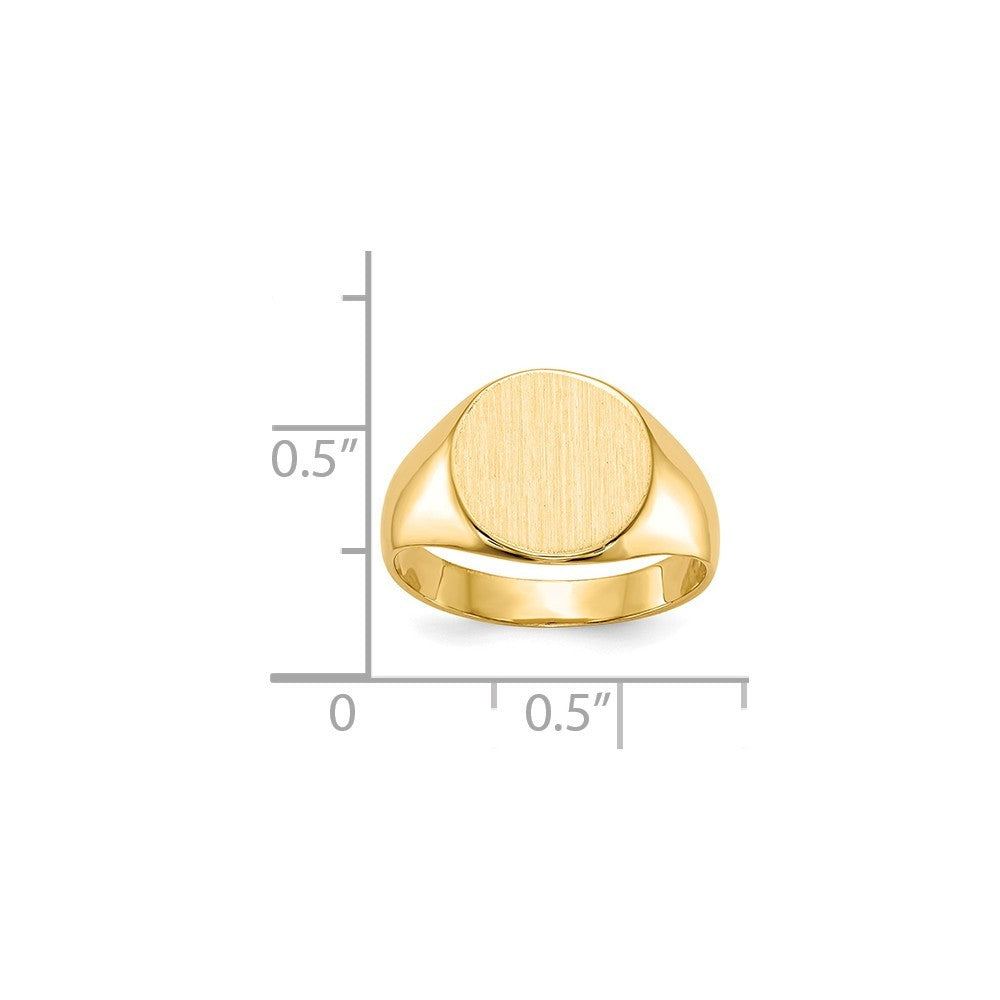 Solid Closed Back 11mm Round Signet Ring Custom Personalized with Free Engraving Available of Initials or Monogram in Solid 14K Yellow Gold
