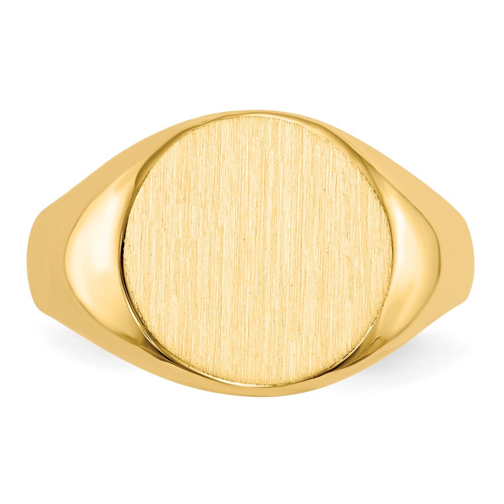 Solid Closed Back 12mm Round Signet Ring Custom Personalized with Free Engraving Available of Initials or Monogram in Solid 14K Yellow Gold