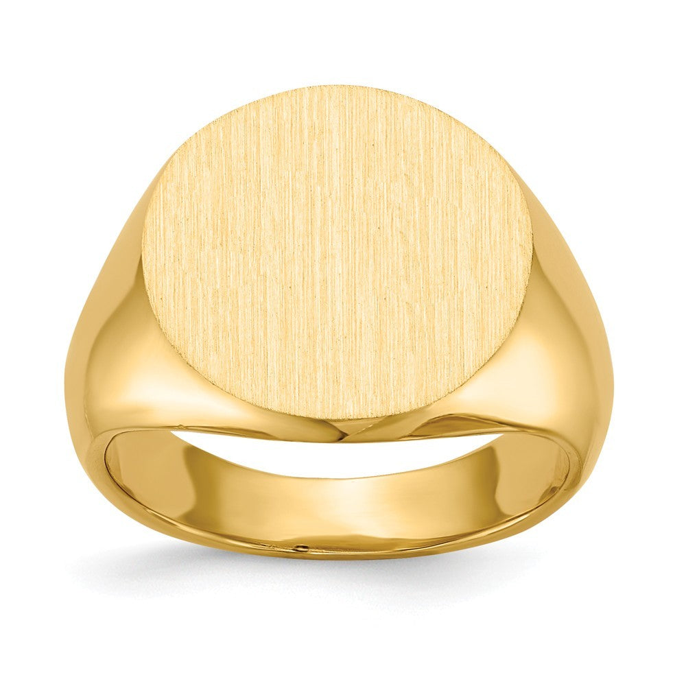 Solid Closed Back 15mm Round Signet Ring Custom Personalized with Free Engraving Available of Initials or Monogram in Solid 14K Yellow Gold