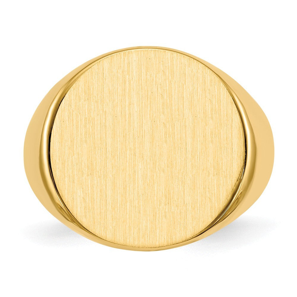 Mens Large Round Signet Ring Custom Personalized with Free Engraving Available of Initials or Monogram in Solid 14K Yellow Gold