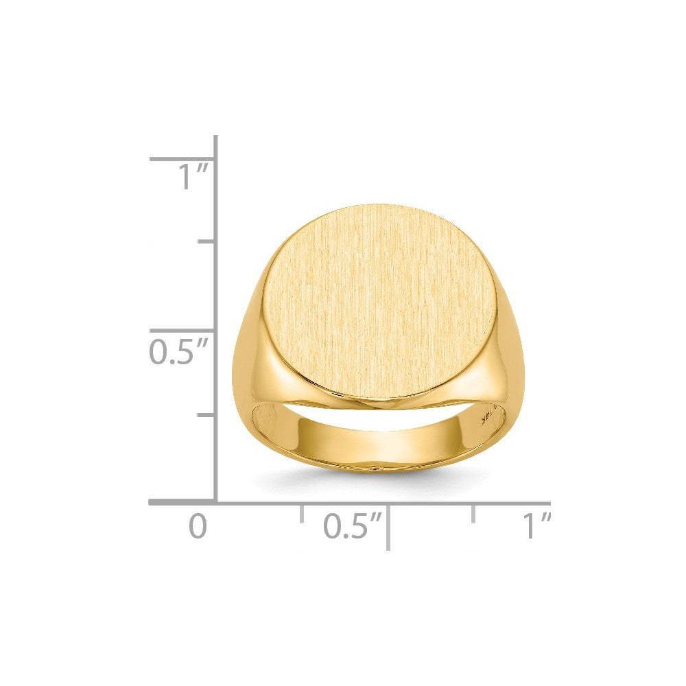 Mens Large Round Signet Ring Custom Personalized with Free Engraving Available of Initials or Monogram in Solid 14K Yellow Gold
