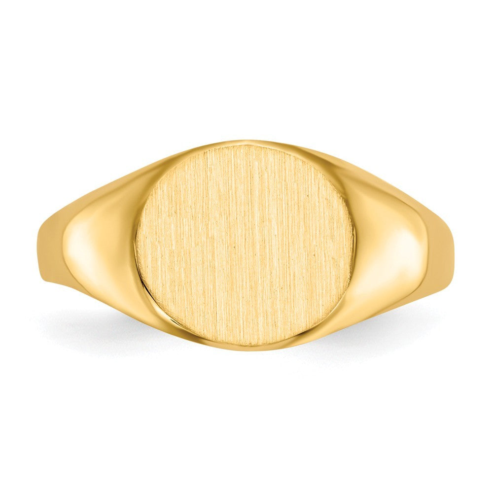 Open Back 8.5mm Round Signet Ring Custom Personalized with Free Engraving Available of Initials or Monogram in Solid 14K Yellow Gold