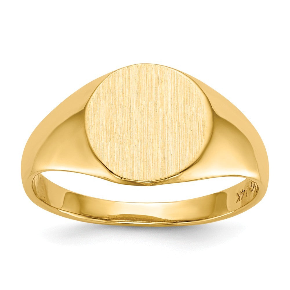 Open Back 9.8mm Round Signet Ring Custom Personalized with Free Engraving Available of Initials or Monogram in Solid 14K Yellow Gold