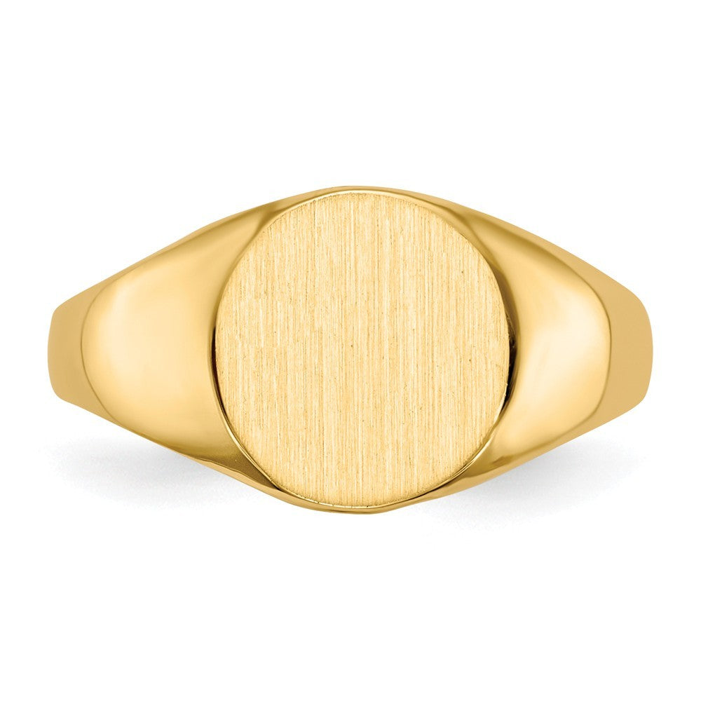 Open Back 9.8mm Round Signet Ring Custom Personalized with Free Engraving Available of Initials or Monogram in Solid 14K Yellow Gold