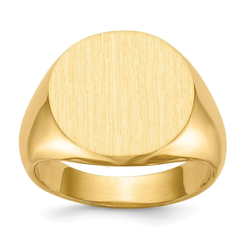 Open Back 15mm Round Signet Ring Custom Personalized with Free Engraving Available of Initials or Monogram in Solid 14K Yellow Gold