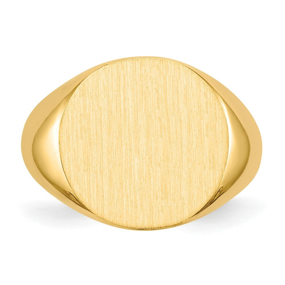 Open Back 15mm Round Signet Ring Custom Personalized with Free Engraving Available of Initials or Monogram in Solid 14K Yellow Gold
