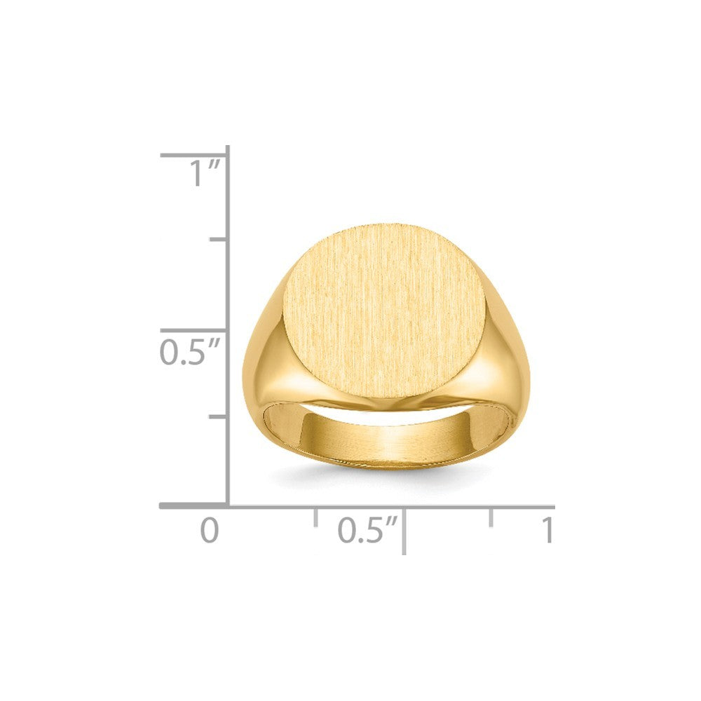 Open Back 15mm Round Signet Ring Custom Personalized with Free Engraving Available of Initials or Monogram in Solid 14K Yellow Gold