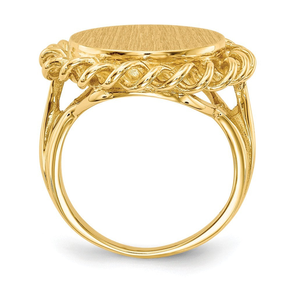 Open Back Open 14mm Round with Twist-spiral Edge Signet Ring Custom Personalized with Free Engraving Available of Initials or Monogram in Solid 14K Yellow Gold