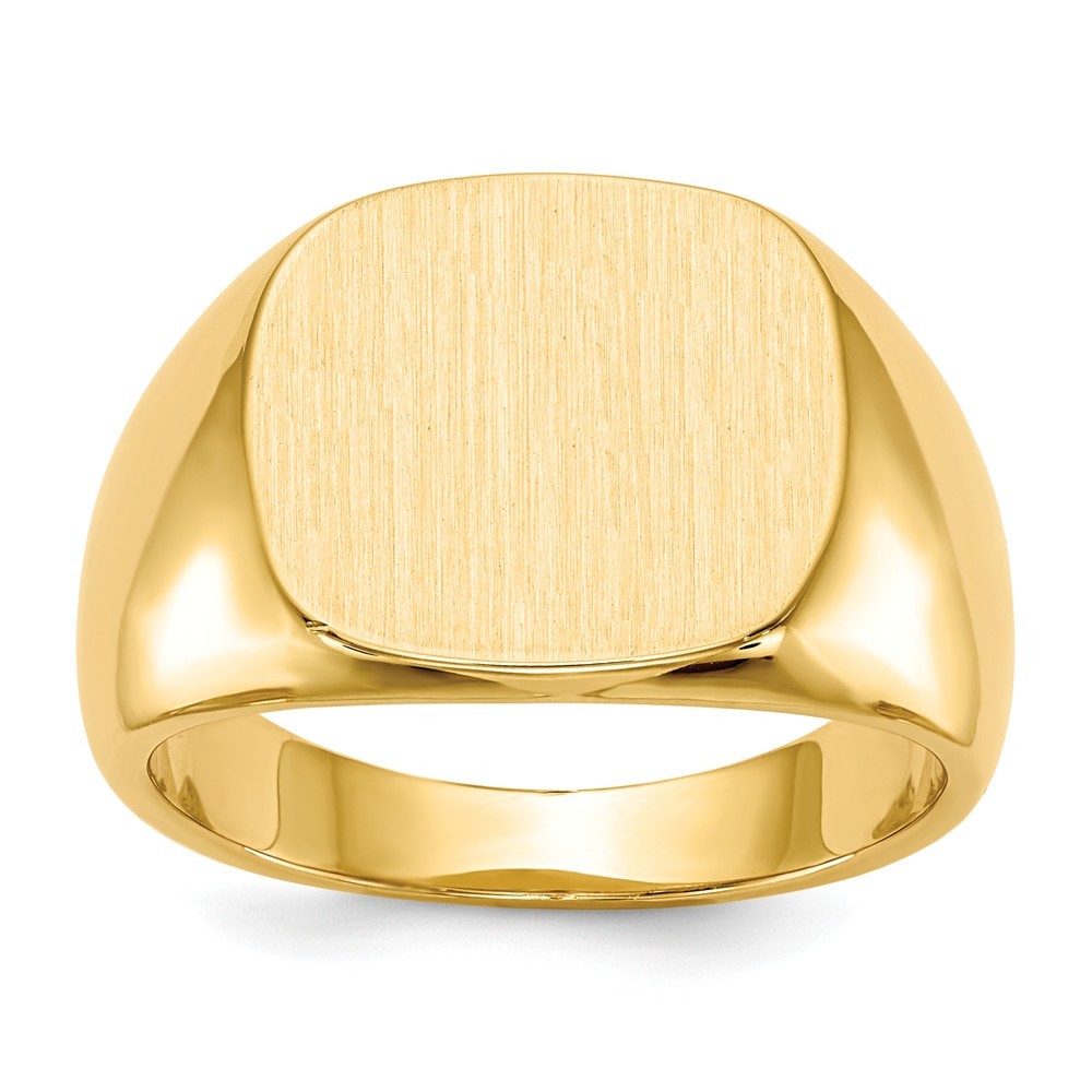 Solid Closed Back 15mm Square Top Signet Ring Custom Personalized with Free Engraving Available of Initials or Monogram in Solid 14K Yellow Gold