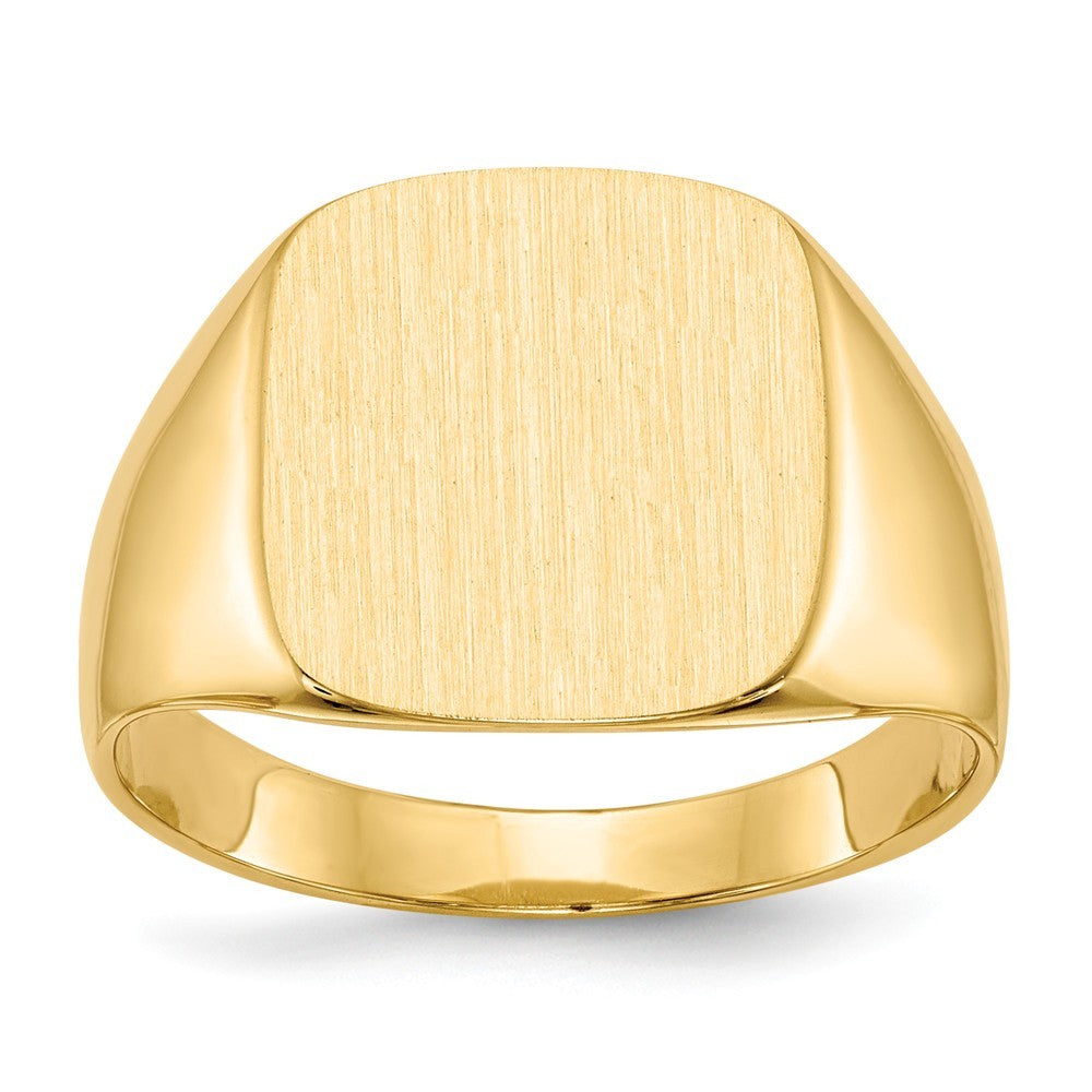 Mens Rounded-Square Signet Ring Custom Personalized with Free Engraving Available of Initials or Monogram in Solid 14K Yellow Gold