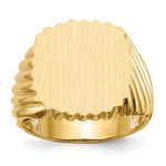 Load image into Gallery viewer, Mens Rounded-Square Ridged Signet Ring with Free Engraving Available of Initials Monogram in Solid 14K Yellow Gold
