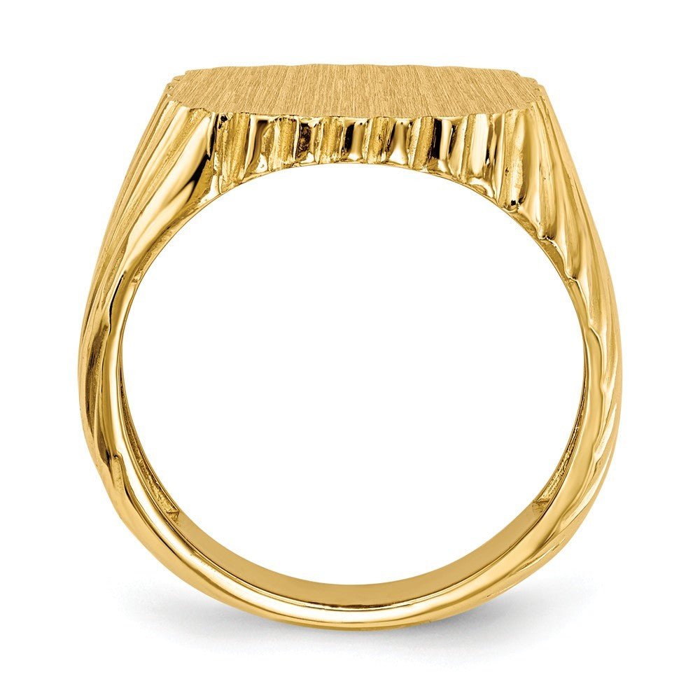 Mens Rounded-Square Ridged Signet Ring with Free Engraving Available of Initials Monogram in Solid 14K Yellow Gold