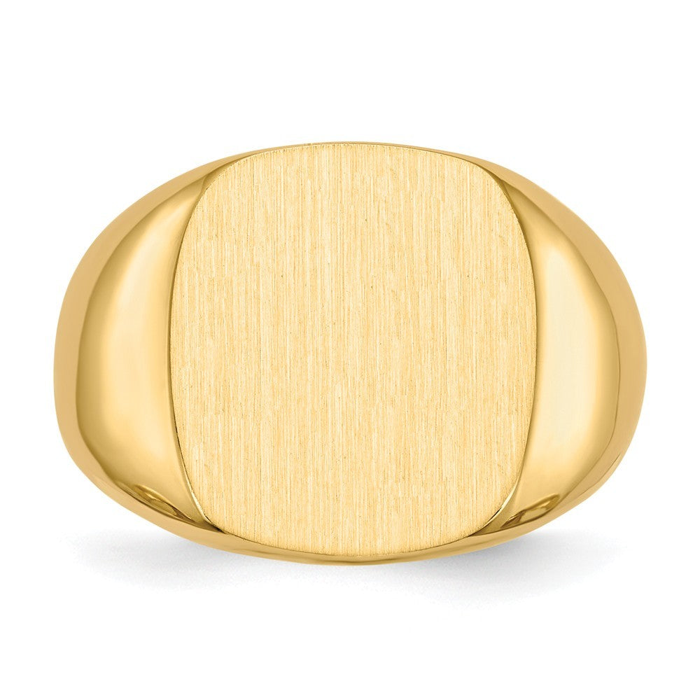 Mens Rounded-Square Solid Back Signet Ring with Free Engraving Available of Initials Monogram in Solid 14K Yellow Gold