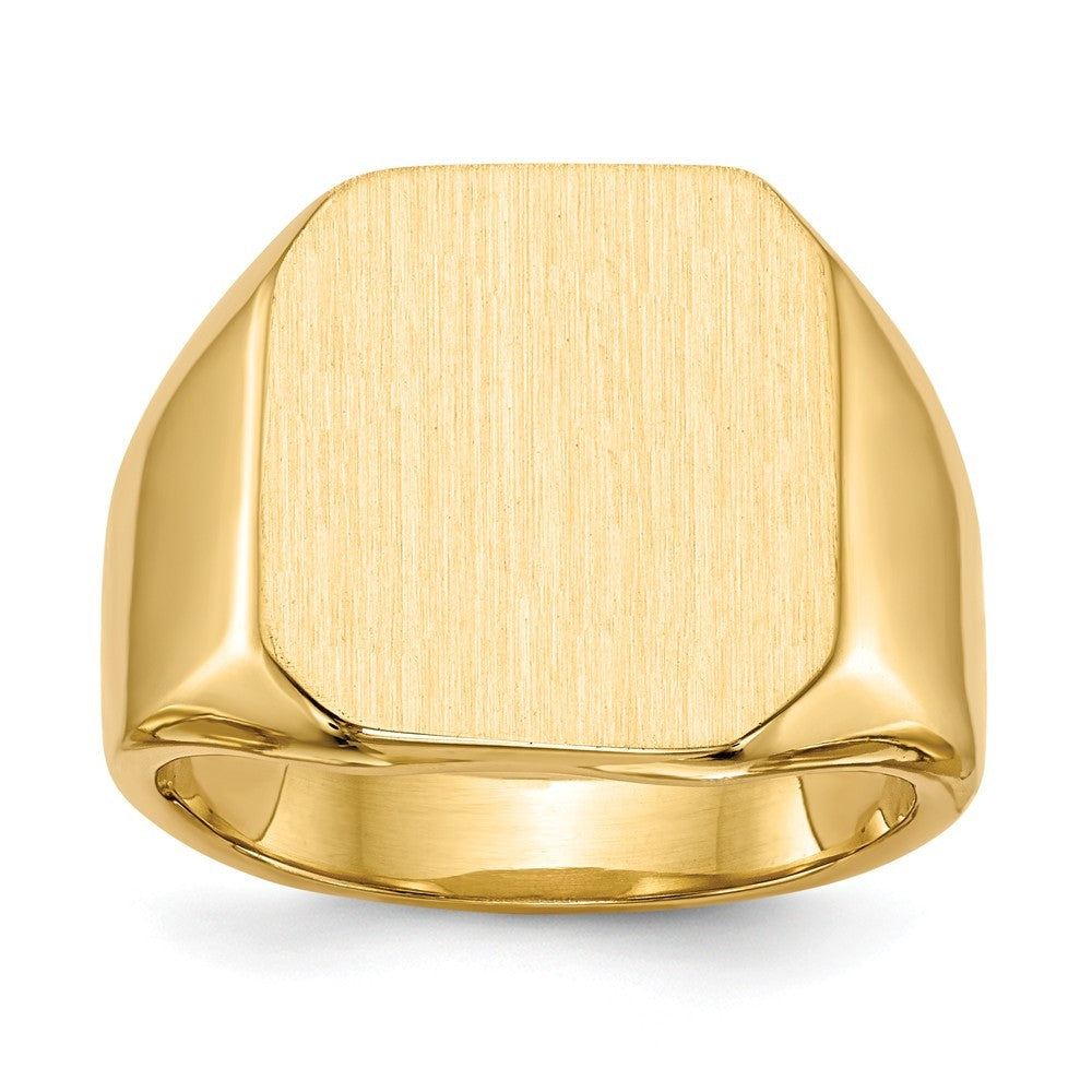 Mens Tapered Square Solid Back Signet Ring with Free Engraving Available of Initials Monogram in Solid 14K Yellow Gold