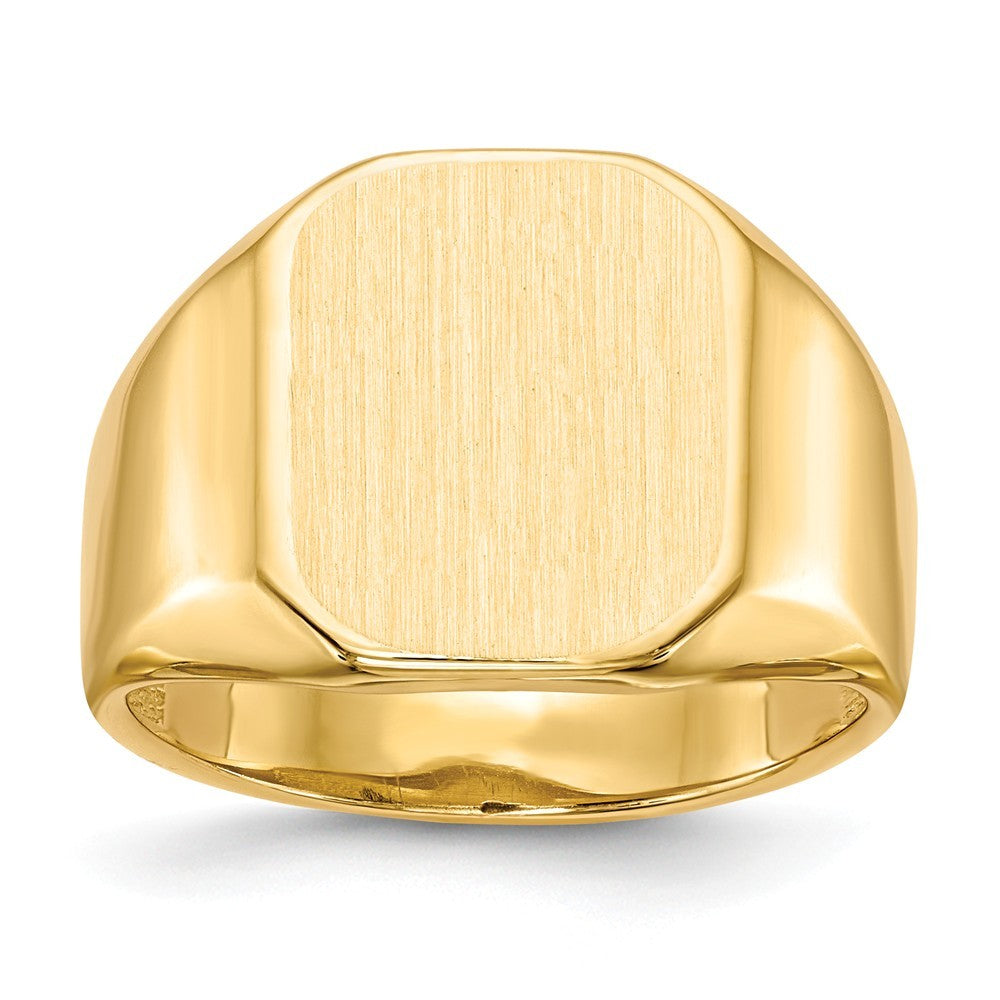 Mens Tapered Square Signet Ring Custom Personalized with Free Engraving Available of Initials or Monogram in Solid 14K Yellow Gold