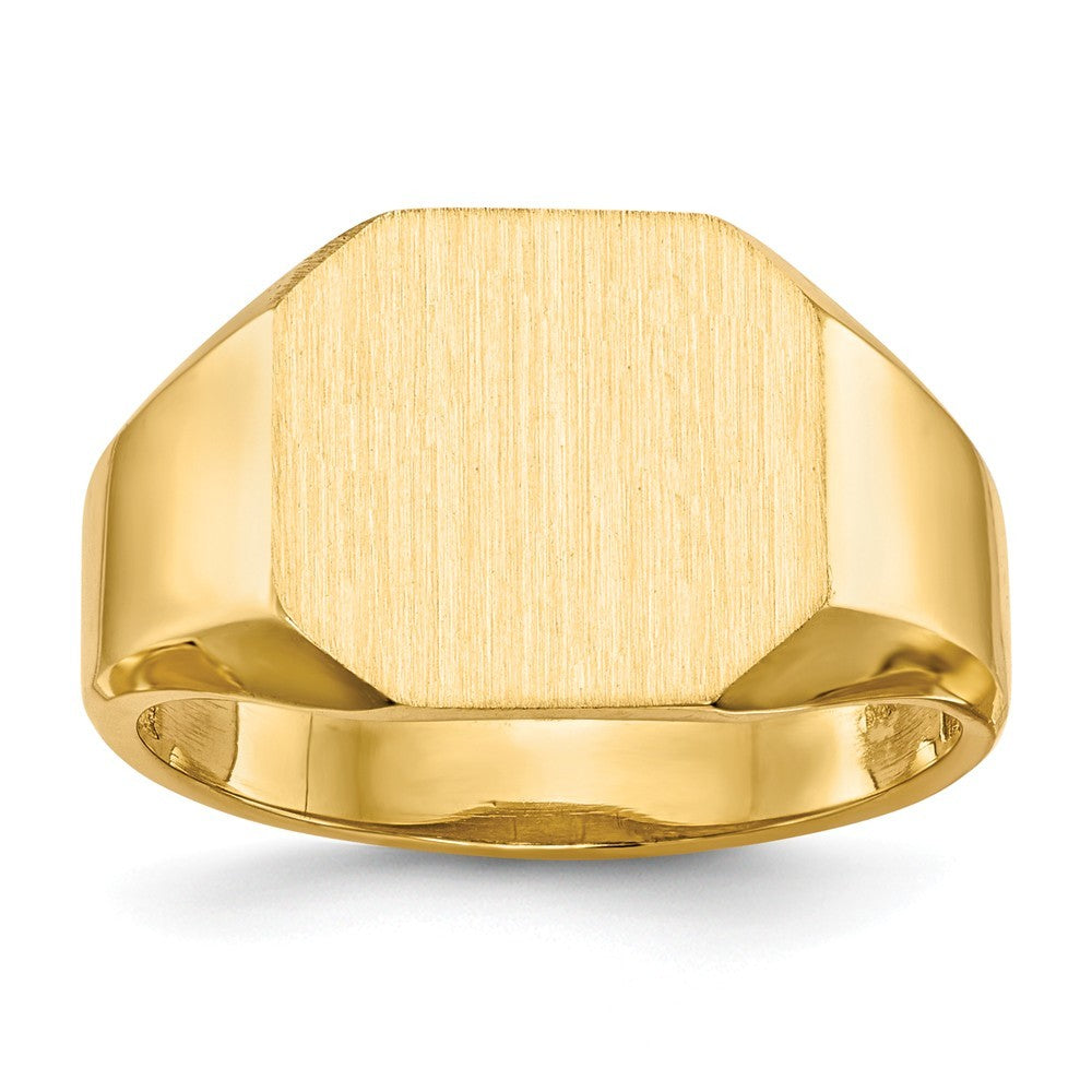 Open Back Mens Signet Ring Custom Personalized with Free Engraving Available of Initials or Monogram in Solid 14K Yellow Gold