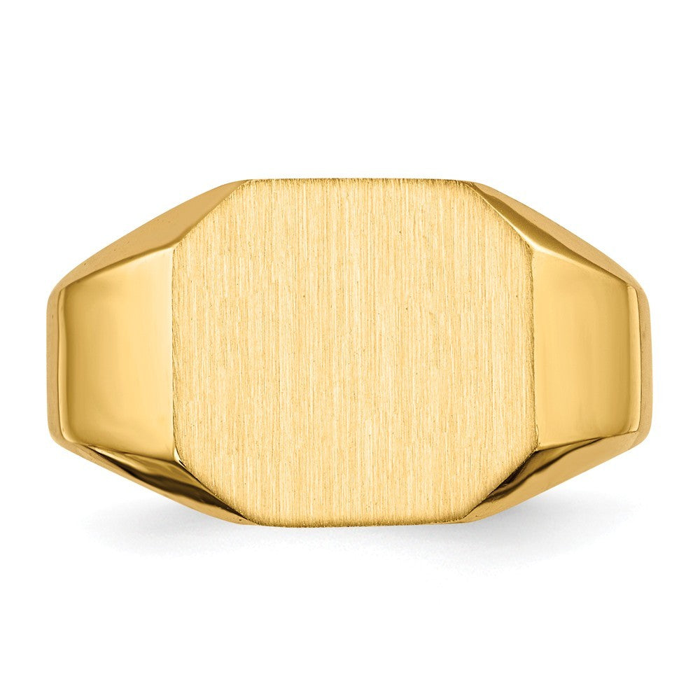 Open Back Mens Signet Ring Custom Personalized with Free Engraving Available of Initials or Monogram in Solid 14K Yellow Gold