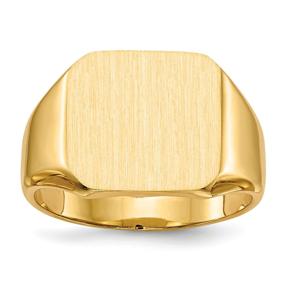Solid Closed Back Mens Signet Ring Custom Personalized with Free Engraving Available of Initials or Monogram in Solid 14K Yellow Gold