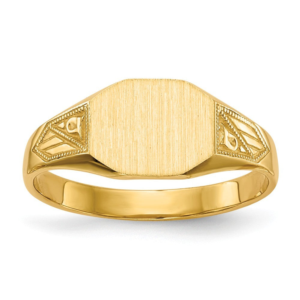 Solid Back Mens or Ladies Signet Ring Custom Personalized with Free Engraving Available of Initials or Monogram in Solid 14K Yellow Gold