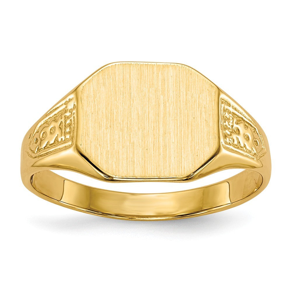 Solid Back Mens or Ladies Signet Ring Custom Personalized with Free Engraving Available of Initials or Monogram in Solid 14K Yellow Gold