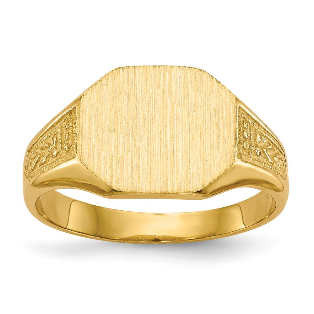 Solid Back Mens or Ladies Signet Ring Custom Personalized with Free Engraving Available of Initials or Monogram in Solid 14K Yellow Gold