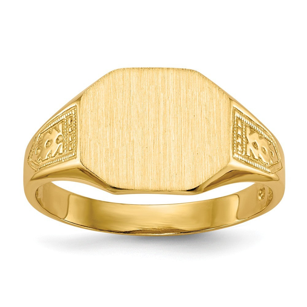 Open Back Mens or Ladies Signet Ring Custom Personalized with Free Engraving Available of Initials or Monogram in Solid 14K Yellow Gold