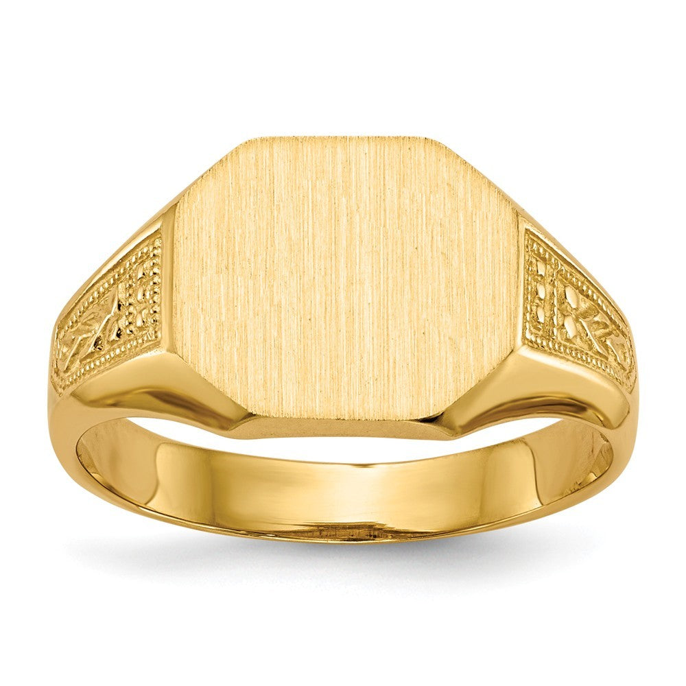 Open Back Mens or Ladies Signet Ring Custom Personalized with Free Engraving Available of Initials or Monogram in Solid 14K Yellow Gold