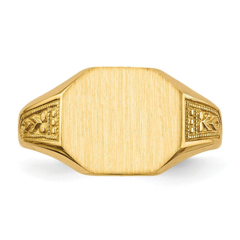 Open Back Mens or Ladies Signet Ring Custom Personalized with Free Engraving Available of Initials or Monogram in Solid 14K Yellow Gold