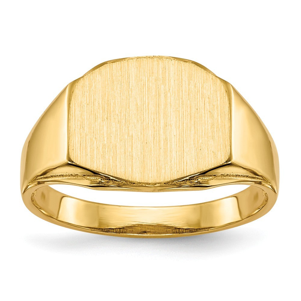 Open Back Womens Mens 10x12mm Top Signet Ring Custom Personalized with Free Engraving Available of Initials or Monogram in Solid 14K Yellow Gold