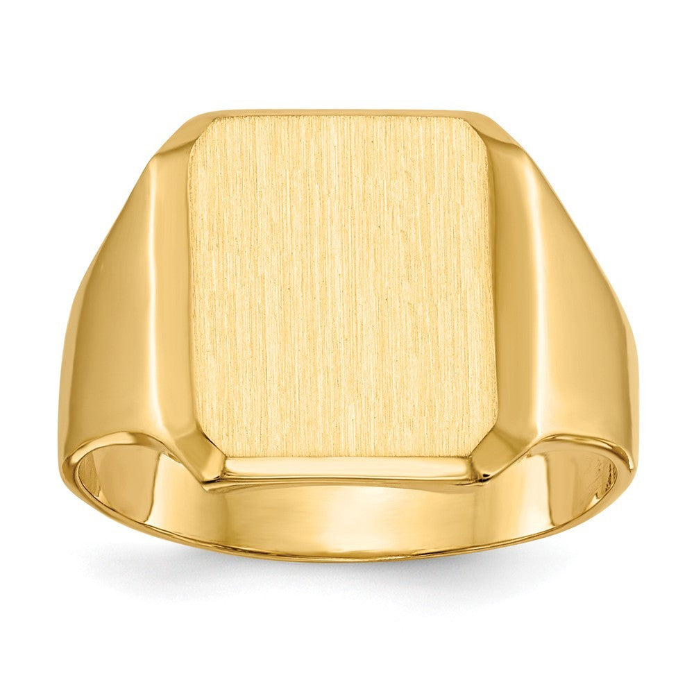 Solid Closed Back Mens Beveled Square Top Signet Ring Custom Personalized with Free Engraving Available of Initials or Monogram in Solid 14K Yellow Gold