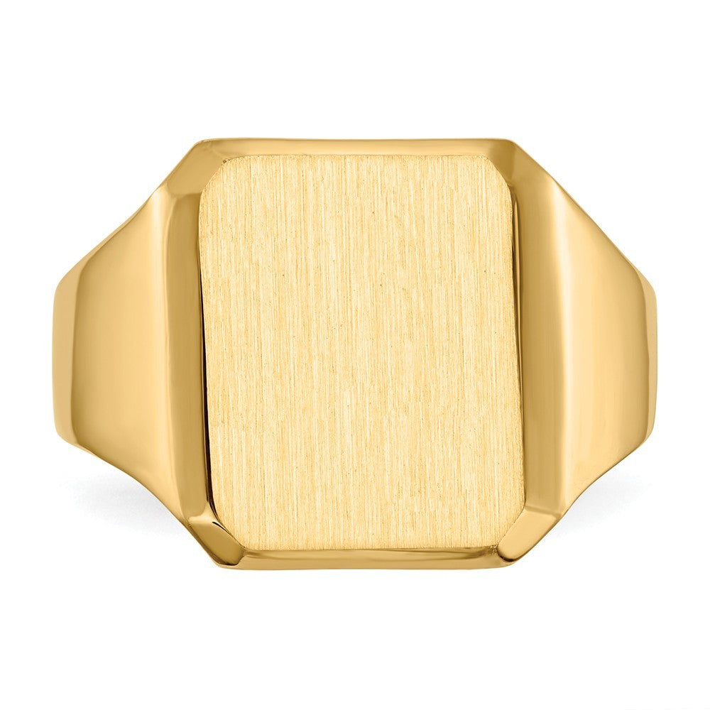 Solid Closed Back Mens Beveled Square Top Signet Ring Custom Personalized with Free Engraving Available of Initials or Monogram in Solid 14K Yellow Gold