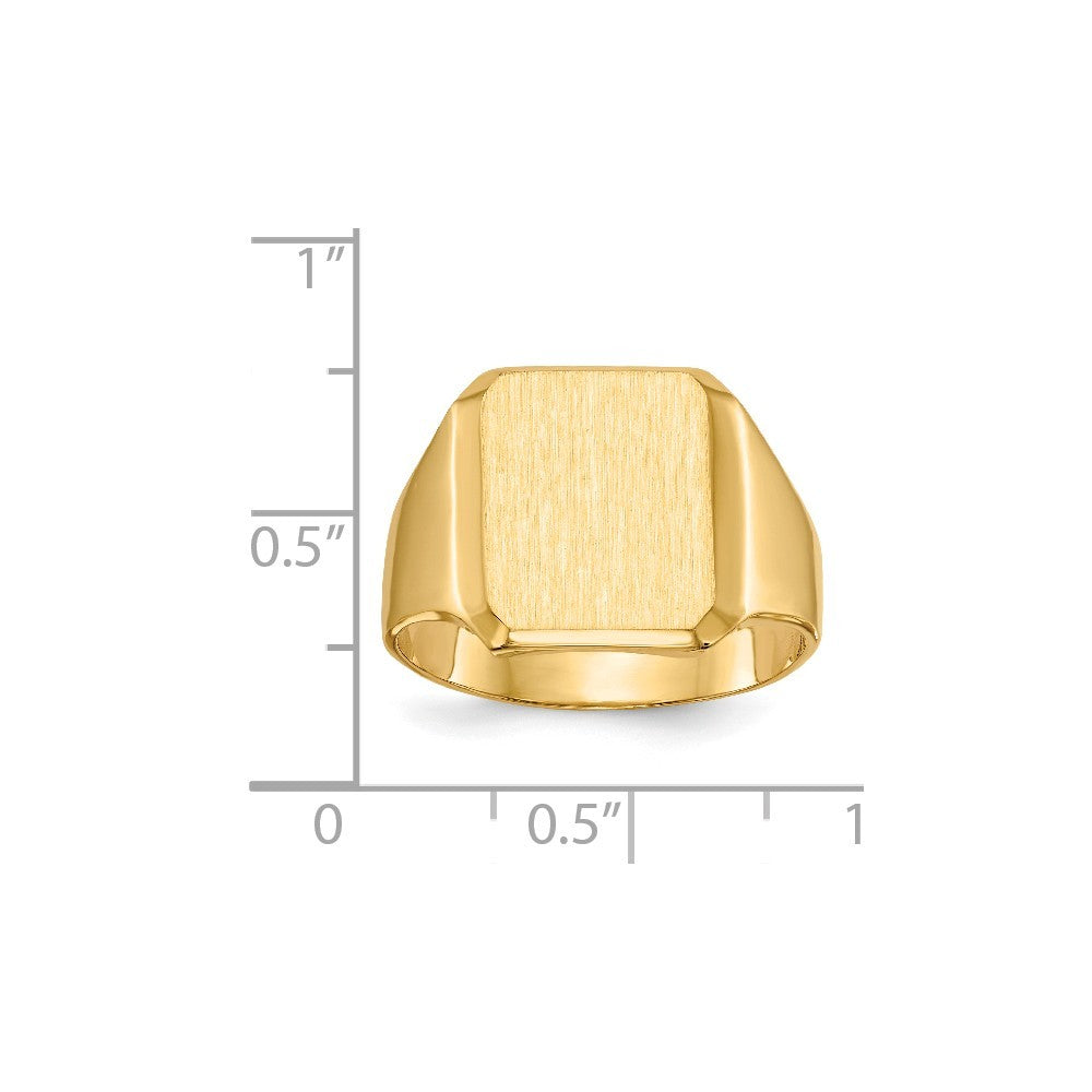 Solid Closed Back Mens Beveled Square Top Signet Ring Custom Personalized with Free Engraving Available of Initials or Monogram in Solid 14K Yellow Gold