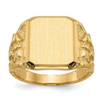 Load image into Gallery viewer, Open Back Mens Nugget Sides Square Top Signet Ring Custom Personalized with Free Engraving Available of Initials or Monogram in Solid 14K Yellow Gold
