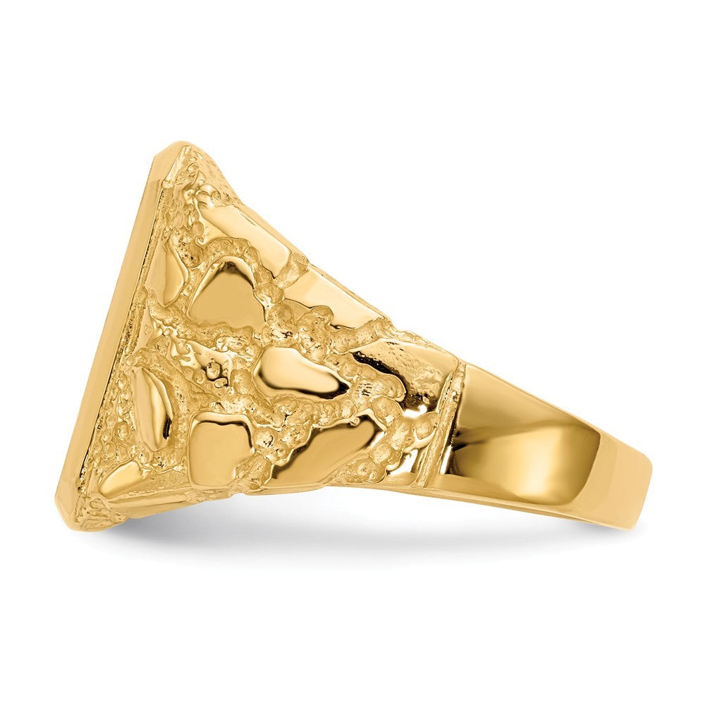 Open Back Mens Nugget Sides Square Top Signet Ring Custom Personalized with Free Engraving Available of Initials or Monogram in Solid 14K Yellow Gold