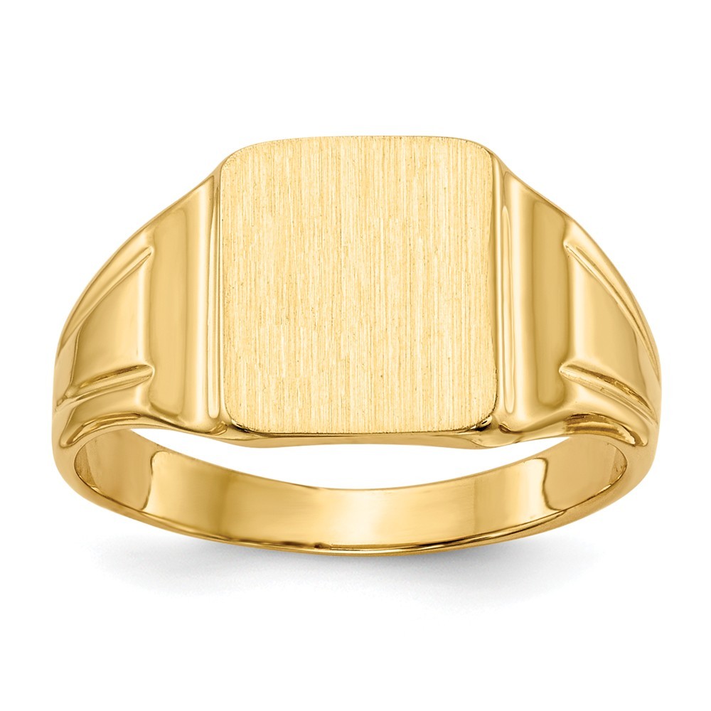 Solid Closed Back Womens Mens 9.5mm Square Top Signet Ring Custom Personalized with Free Engraving Available of Initials or Monogram in Solid 14K Yellow Gold