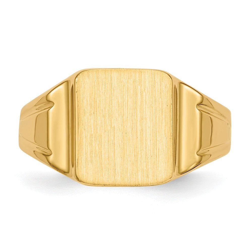 Solid Closed Back Womens Mens 9.5mm Square Top Signet Ring Custom Personalized with Free Engraving Available of Initials or Monogram in Solid 14K Yellow Gold