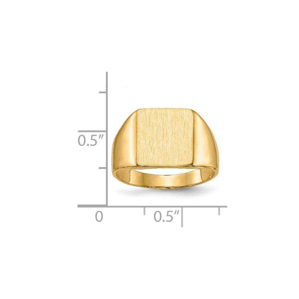 Solid Closed Back Mens 14mm Square Top Signet Ring Custom Personalized with Free Engraving Available of Initials or Monogram  Size 6 in Solid 14K Yellow Gold