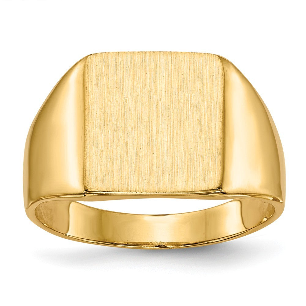 Solid Closed Back Mens 14mm Square Top Signet Ring Custom Personalized with Free Engraving Available of Initials or Monogram  Size 6 in Solid 14K Yellow Gold