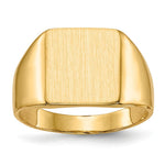Load image into Gallery viewer, Solid Closed Back Mens 14mm Square Top Signet Ring Custom Personalized with Free Engraving Available of Initials or Monogram  Size 6 in Solid 14K Yellow Gold
