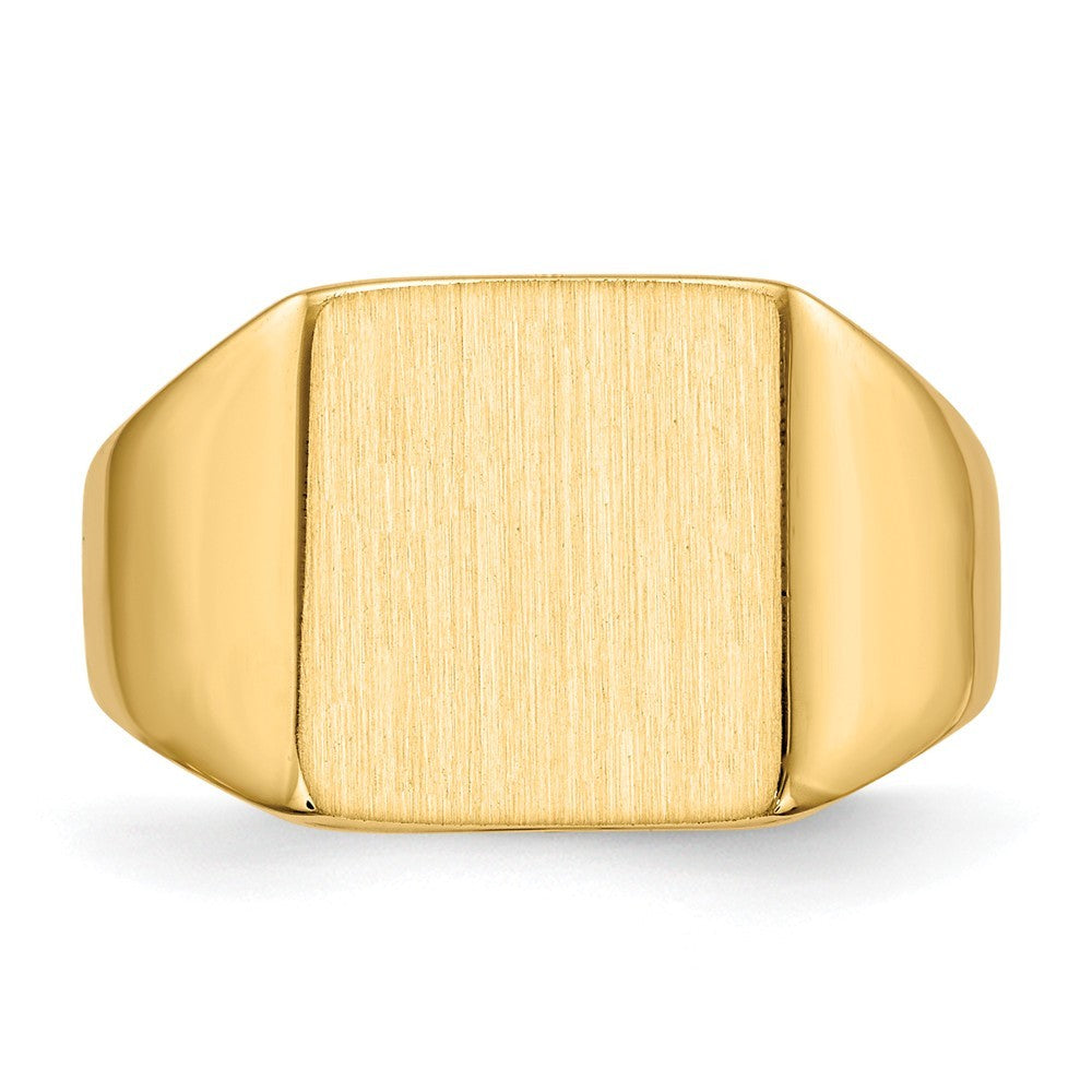 Solid Closed Back Mens 14mm Square Top Signet Ring Custom Personalized with Free Engraving Available of Initials or Monogram  Size 6 in Solid 14K Yellow Gold