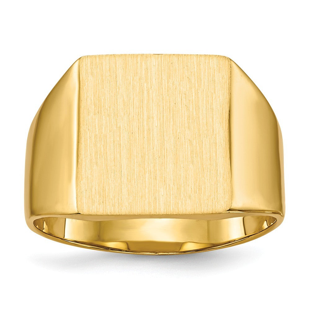 Solid Closed Back Mens 19mm Square Top Signet Ring Custom Personalized with Free Engraving Available of Initials or Monogram in Solid 14K Yellow Gold