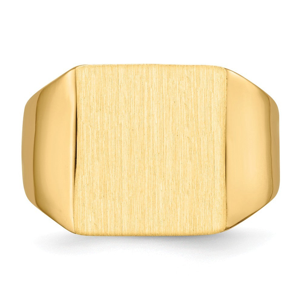 Solid Closed Back Mens 19mm Square Top Signet Ring Custom Personalized with Free Engraving Available of Initials or Monogram in Solid 14K Yellow Gold