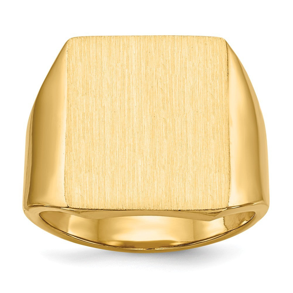 Mens Large Solid Back Square Signet Ring with Free Engraving Available of Initials Monogram in Solid 14K Yellow Gold