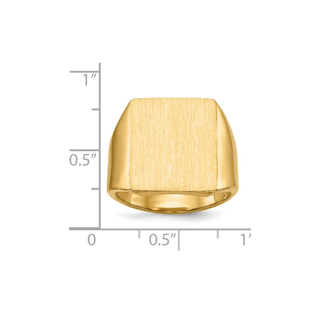 Mens Large Solid Back Square Signet Ring with Free Engraving Available of Initials Monogram in Solid 14K Yellow Gold