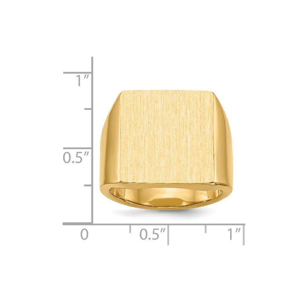 Mens X-Large Solid Back Square Signet Ring with Free Engraving Available of Initials Monogram in Solid 14K Yellow Gold
